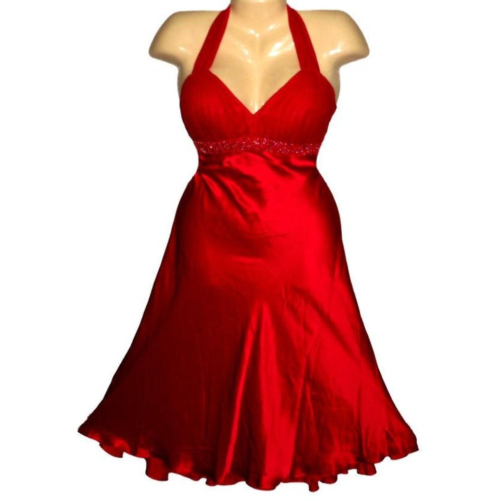 NWT Sexy Red Satin & Chiffon Beaded Empire Formal Dress Size 8